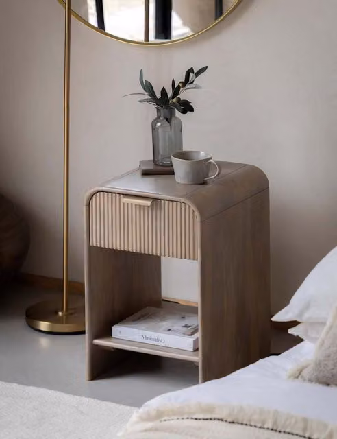 Gallery Direct Colonna 1 Drawer Bedside Table in Grey Mix Mango Wood and Metal