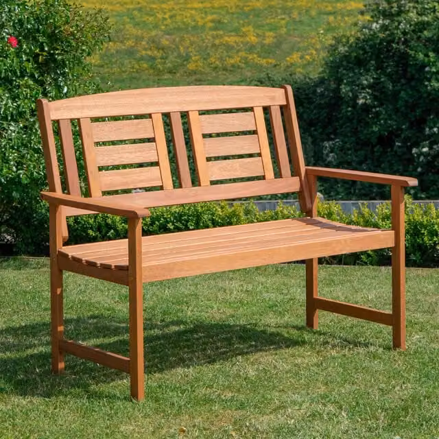 Samuel Alexander Hawkshead 2 Seater Outdoor Wooden Garden Patio Bench in Brown, W/D/H: 200 x 48 x 92 cm