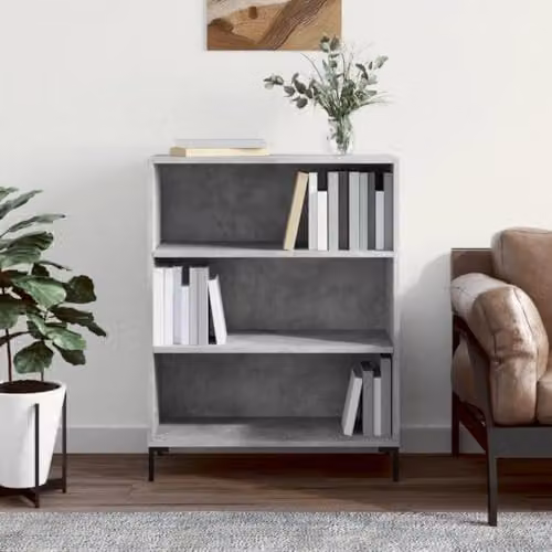 vidaXL Modern Freestanding Bookcase in Concrete Grey, W/D/H: 69.5 x 32.5 x 90 cm – 2