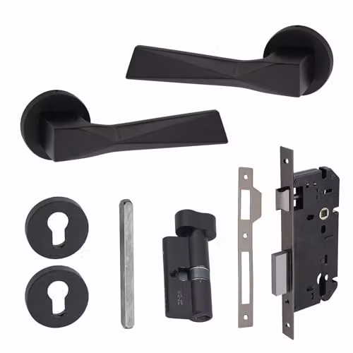 Golden Grace Aura Euro Lock Handles with 70mm Key and Thumbturn in Matt Black – 1