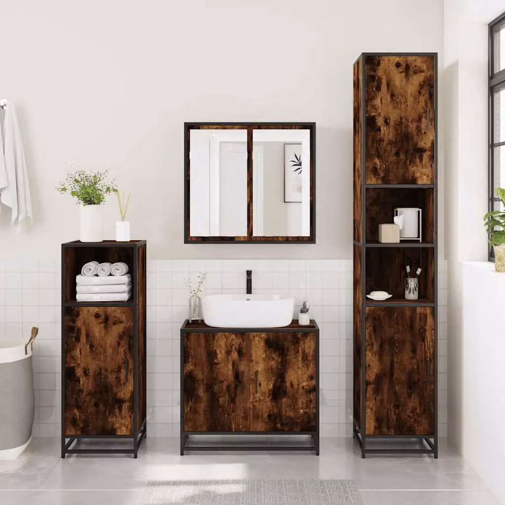 Berkfield Home Smoked Oak Bathroom Cabinet, Brown, W/D/H: 35 x 37.5 x 100 cm – 3