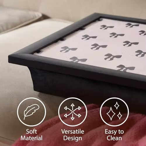OHS Bow Print Cushioned Lap Tray with Bean Bag Cushion in Pink and Black – 5