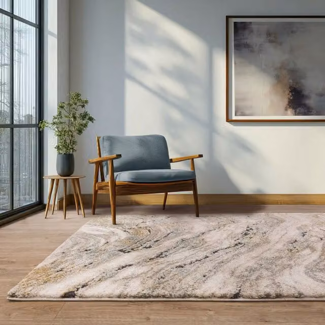 The Rug Shop UK Blue and Beige Abstract Modern Machine Woven Stain-Resistant Rug, W: 200 cm, D: 290 cm