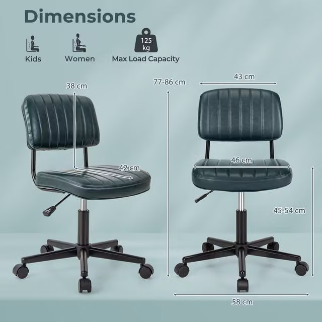 GAINOOM Ergonomic Armless Desk Chair in Green PU Leather with Castors for Home Office