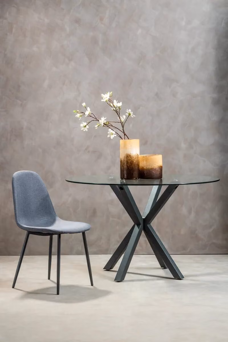 Orsina Modern Round Glass Dining Table with Grey Metal Legs, Diameter: 120 cm, Height: 75 cm – 2