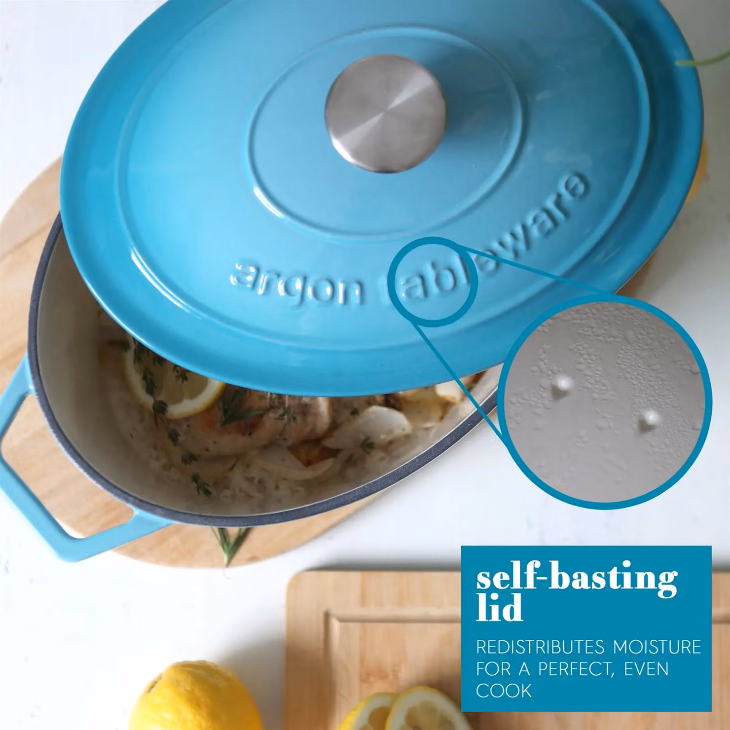Argon Tableware 2pc Cast Iron Casserole Dish Set with Self-Basting Lids, 2.3l & 4.68l, Teal – 3