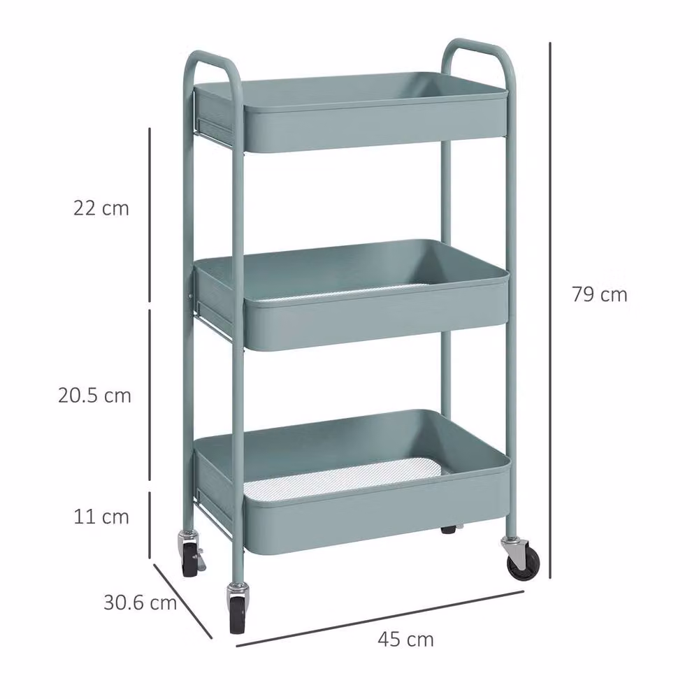 Kelvenix 3 Tier Rolling Utility Storage Trolley on Wheels, Blue – 2