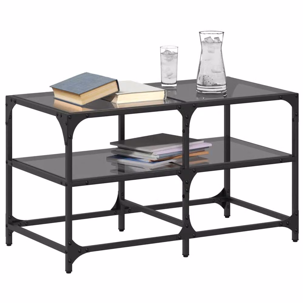 Berkfield Home Industrial Coffee Table with Black Glossy Glass Top, W/D/H: 78.5 x 40 x 45 cm – 3