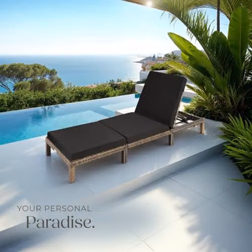 tectake Luxury Rattan Garden Sun Lounger with 6 Adjustable Backrest Positions and Comfortable Padding in Natural – 2
