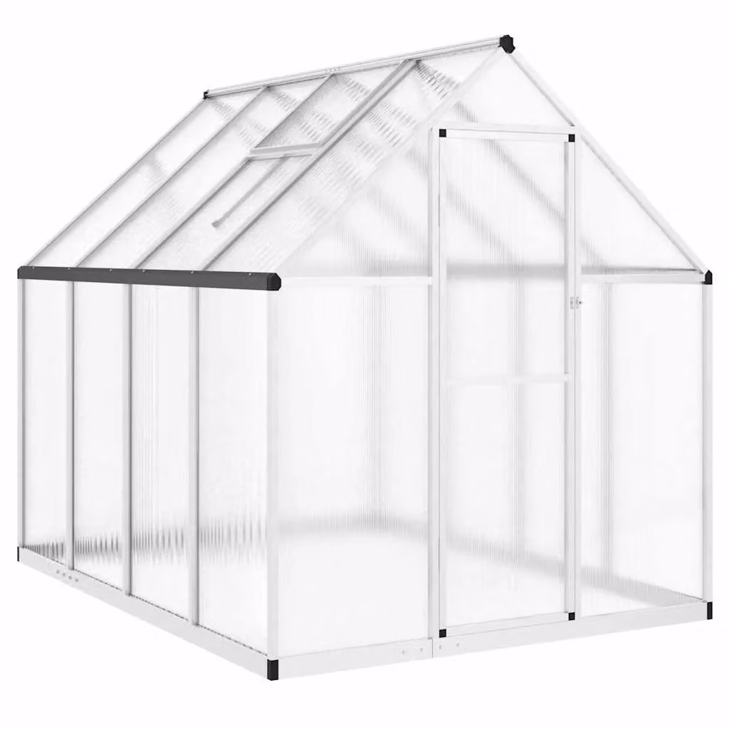Berkfield Home Silver Aluminium Greenhouse with Polycarbonate Windows and Rain Gutters, W/D/H: 224 x 169 x 195 cm – 2