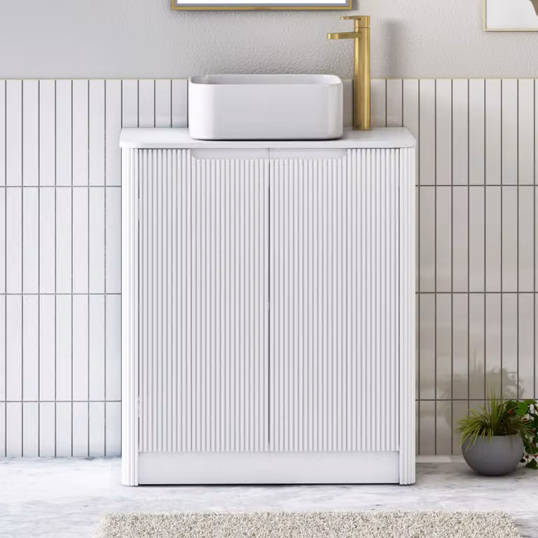 Royal Bathrooms Avenza 600mm Matt White Floor Standing 2 Door Vanity Unit with Elena Basin and Plain White Worktop
