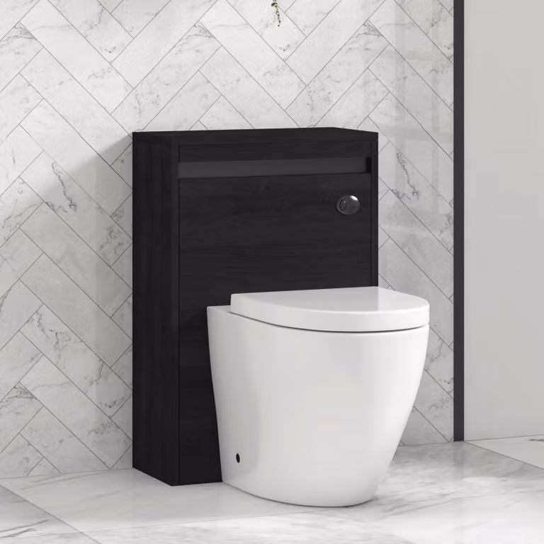 Royal Bathrooms Orion Hale Black BTW WC Unit with Elva Rimless Toilet Pan, Seat and Cistern, Black and White