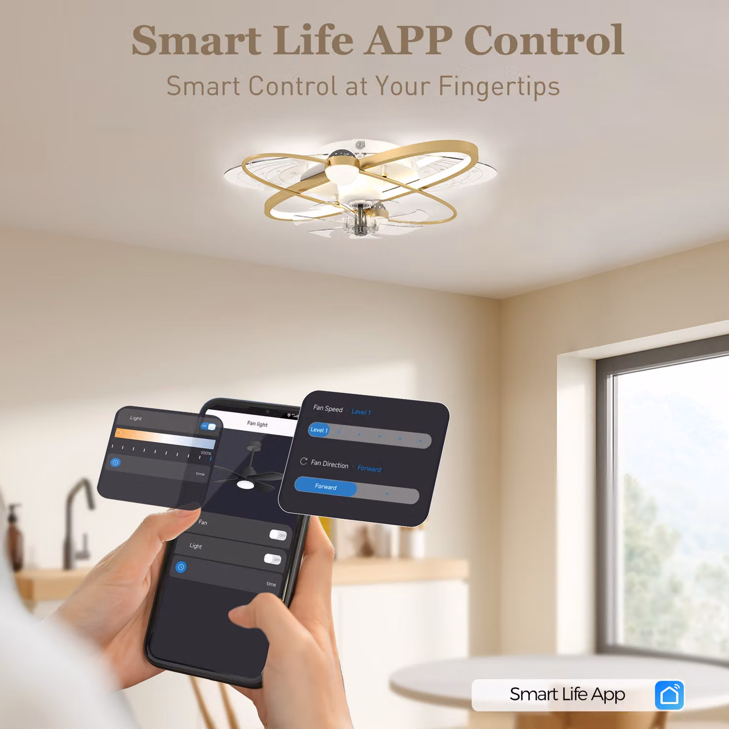 HOMCOM LED Ceiling Fan with Light and Remote Control, Gold Tone – 2