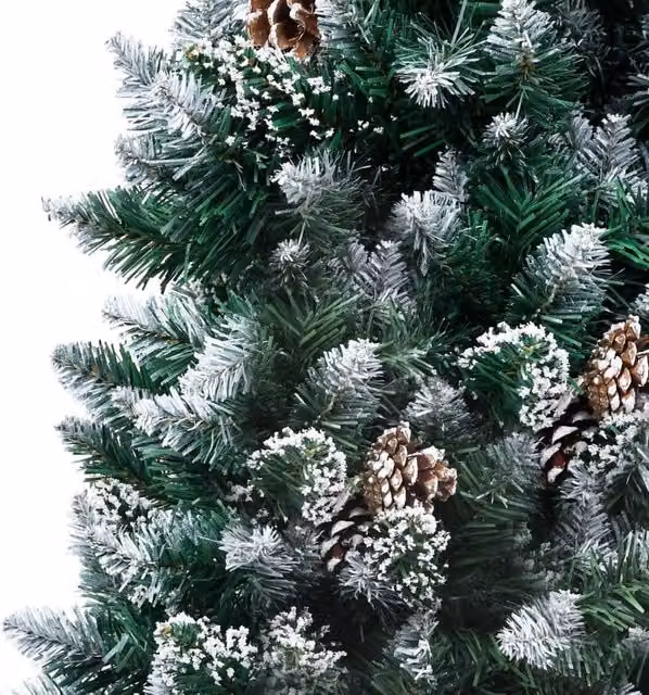 Berkfield Home Beautiful Artificial Christmas Tree with Pine Cones and White Snow in Green, H: 150 cm, W: 93 cm, D: 93 cm