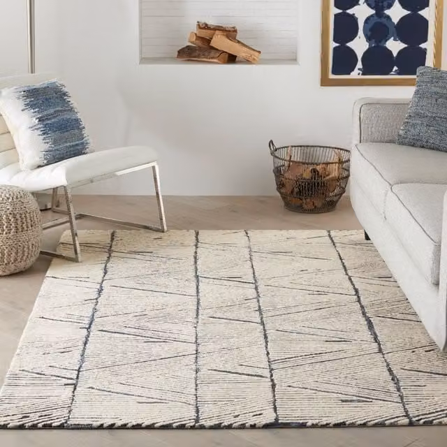 The Rug Shop UK Blue Handmade Wool Modern Geometric Abstract Area Rug W: 240 cm, D: 300 cm – 1