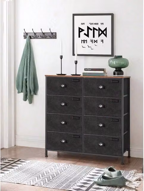 SONGMICS Fabric Drawer Nightstand Table in Black