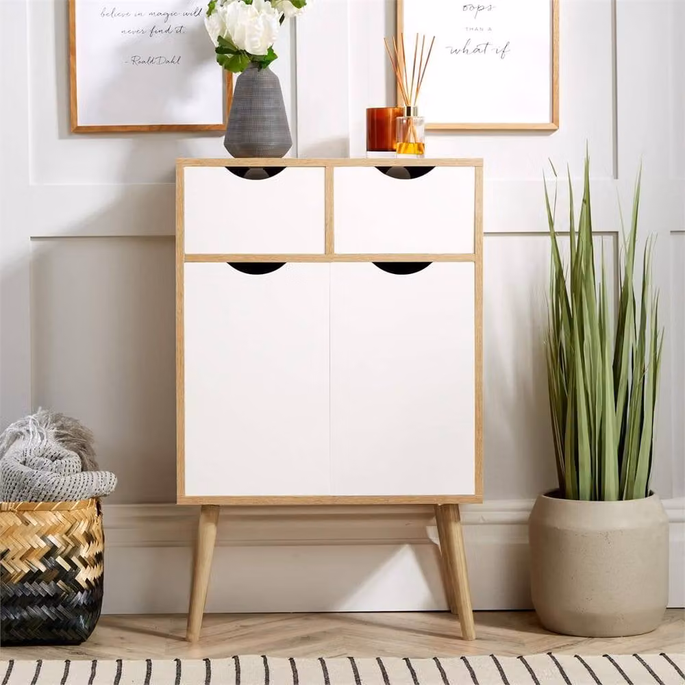 FORGEVIO Boden Modern Living Room Sideboard with 2 Doors and 2 Drawers in Brown and White – 3