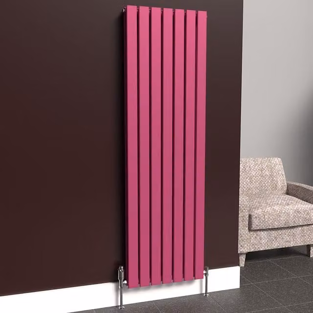 Lux Heat Flat Coloured Vertical Radiator in Pink, H: 160 cm, W: 49 cm