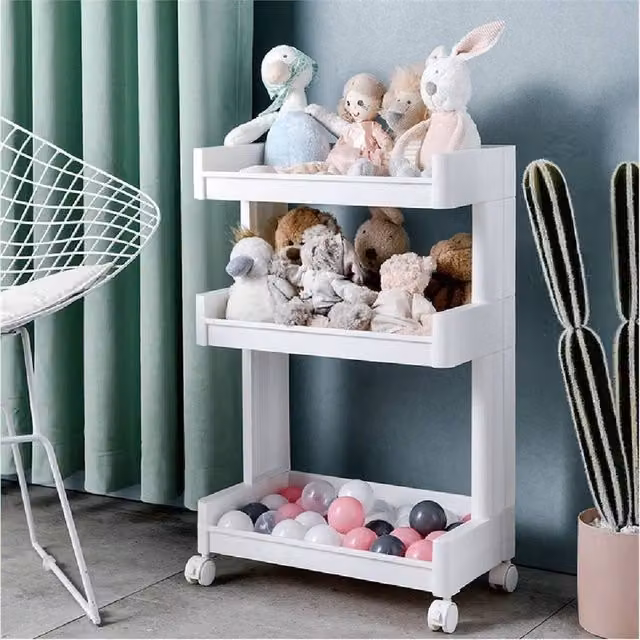VOGREX 3 Tier Rolling Kitchen Storage Trolley Cart in White