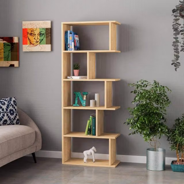 FWStyle Modern Design Scratch Resistant Bookshelf in Natural Oak