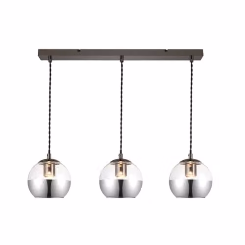 Cosylyte Marlo 3 Light Modern Bar Pendant Light with Smoky Grey Glass and Matt Black Base, W/D/H: 67 x 15 x 100 cm, 3 x E27 Max 15W LED – 1