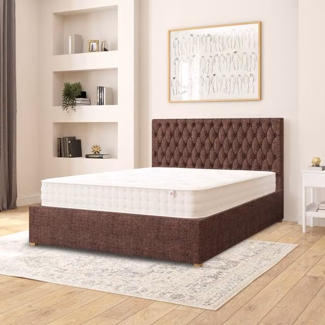 Aspire Monroe Upholstered Ottoman Storage Bed in Brown Yorkshire Knit Fabric, W/D/H: 180 x 200 cm