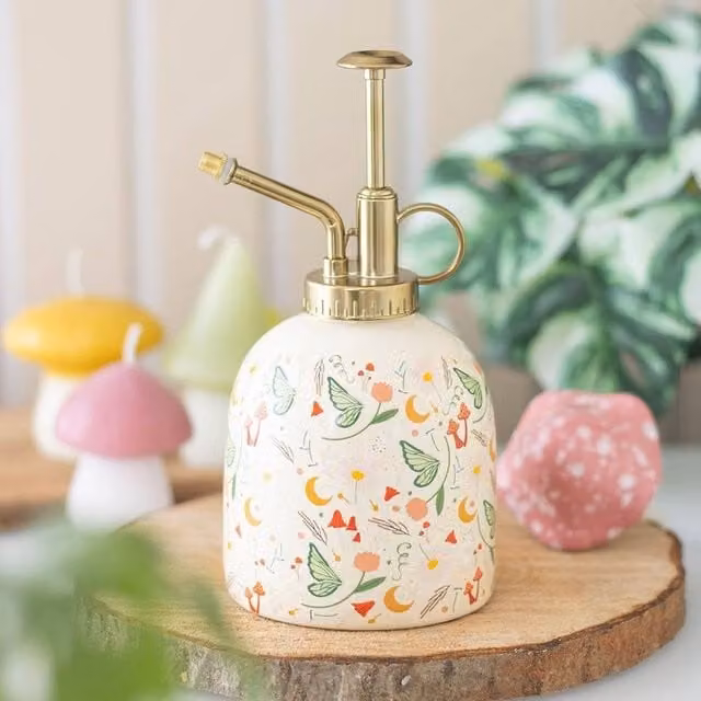 Uniqueful Fairy Folklore Print Ceramic Plant Mister in Gold and Multicolour – 1