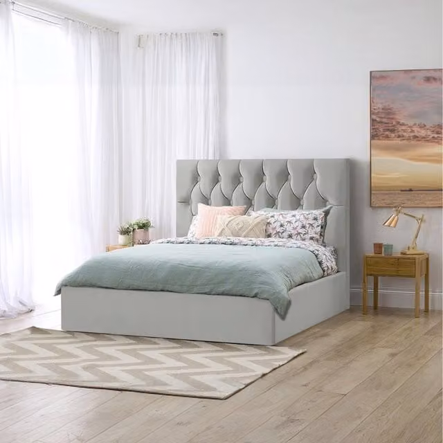 Desire Deco Samara Chesterfield Upholstered Storage Bed in Grey Velvet Fabric, W/D/H: 120 x 200 cm
