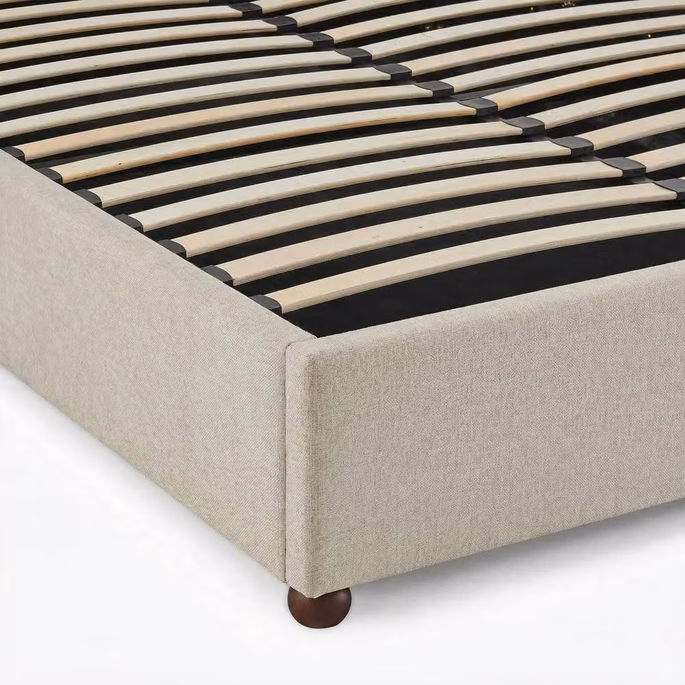 FurnitureboxUK Mabel Cream Fabric Upholstered Ottoman Bed Frame with Lift Up Base, W: 140 cm, D: 200 cm – 3