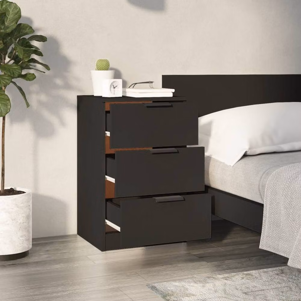 Berkfield Home Set of 2 Black Matt Modern Bedside Cabinets, W/D/H: 40 x 36 x 65 cm – 3