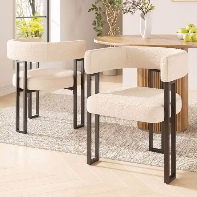 Rolipo Ergonomic Beige Fabric Dining Chairs Set of 2 with Metal Legs – 1
