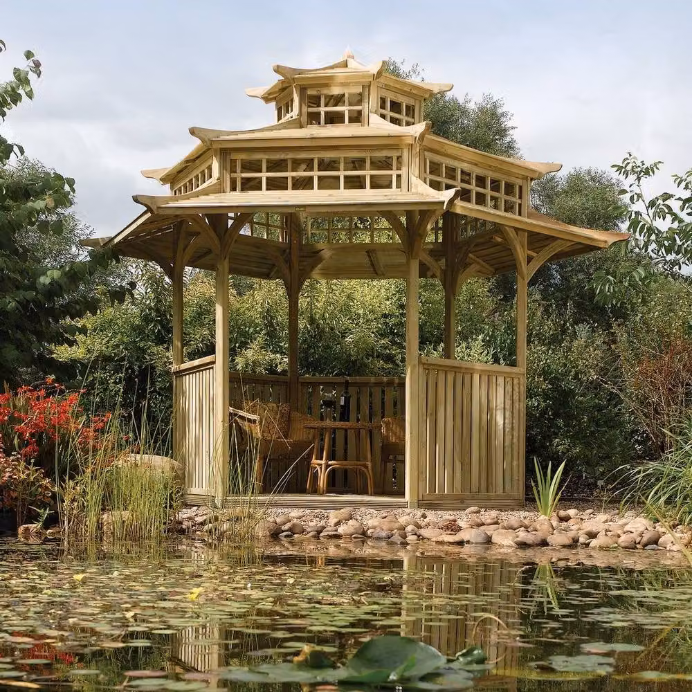 Rowlinsons Oriental Pagoda in Brown, Pressure Treated Wood, W: 402.5 cm, D: 329 cm, H: 332 cm – 2