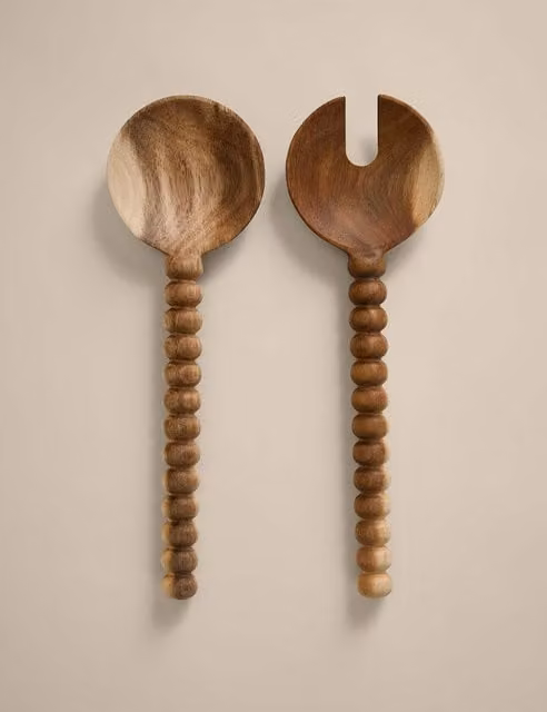 M&S Wooden Salad Serving Set in Natural Brown and Beige