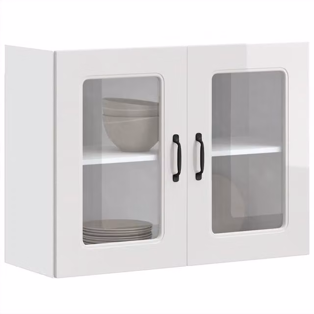 Berkfield Home Kalmar Modern High Gloss White Kitchen Wall Cabinet with Glass Doors
