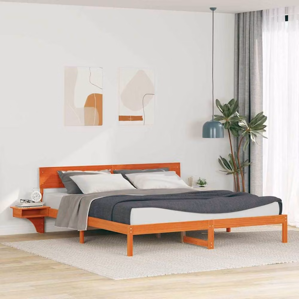 Berkfield Home Elegant Bed with Headboard in Wax Brown Solid Pine Wood 200 x 200 cm – 2