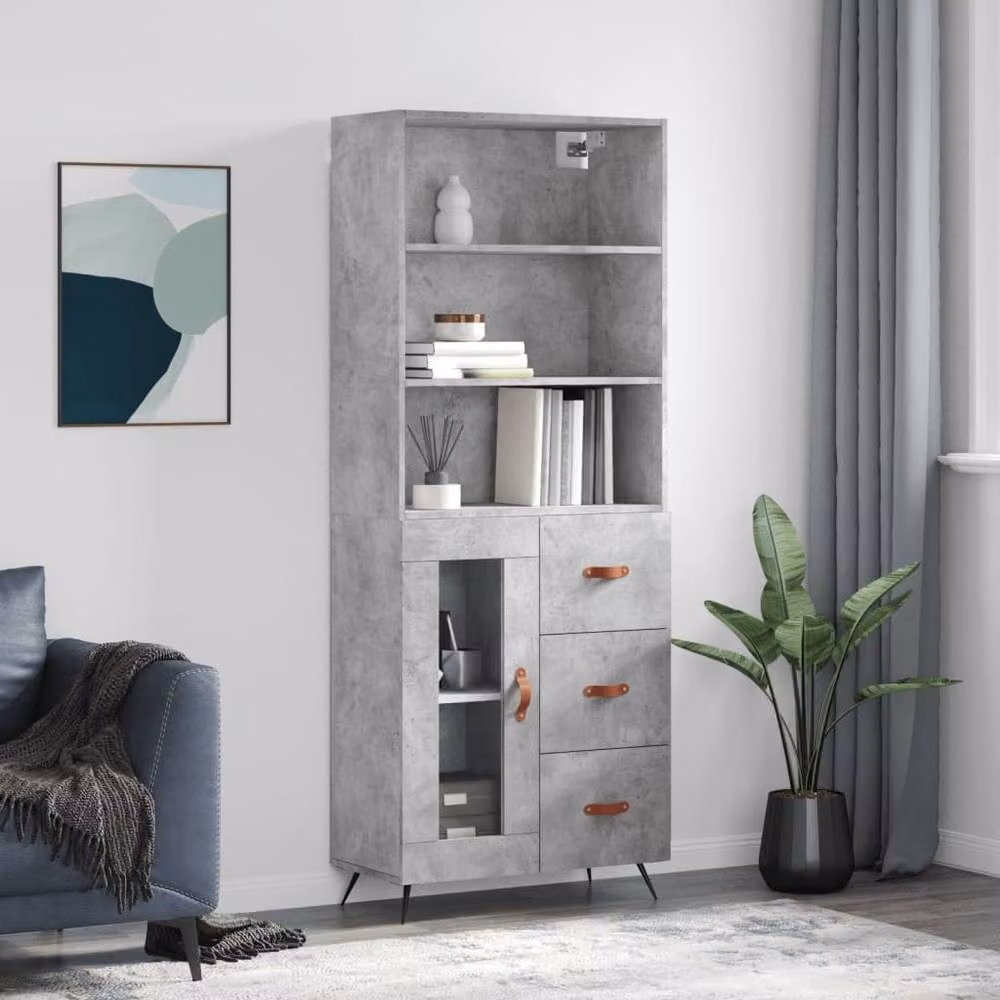 Berkfield Home Industrial Highboard in Concrete Grey with Glass Doors, W/D/H: 69.5 x 34 x 180 cm – 2