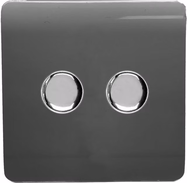 Trendi Modern Glossy Tactile 2 Gang 2 Way 120w LED Dimmer Switch in Charcoal Grey – 1