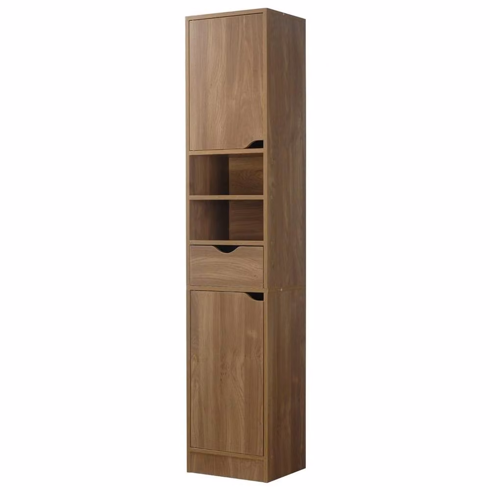 FORGEVIO Scandinavian Style Oak Tall Bathroom Cabinet with 2 Doors, 1 Drawer and Internal Shelves in Light Brown – 3