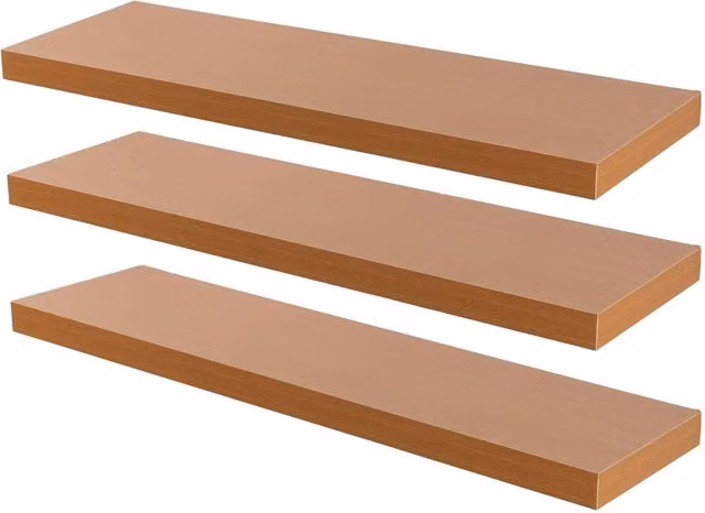 Harbour Housewares Set of 3 Brown Floating Wall Shelves, Modern MDF Wood Design, Width: 80 cm per shelf