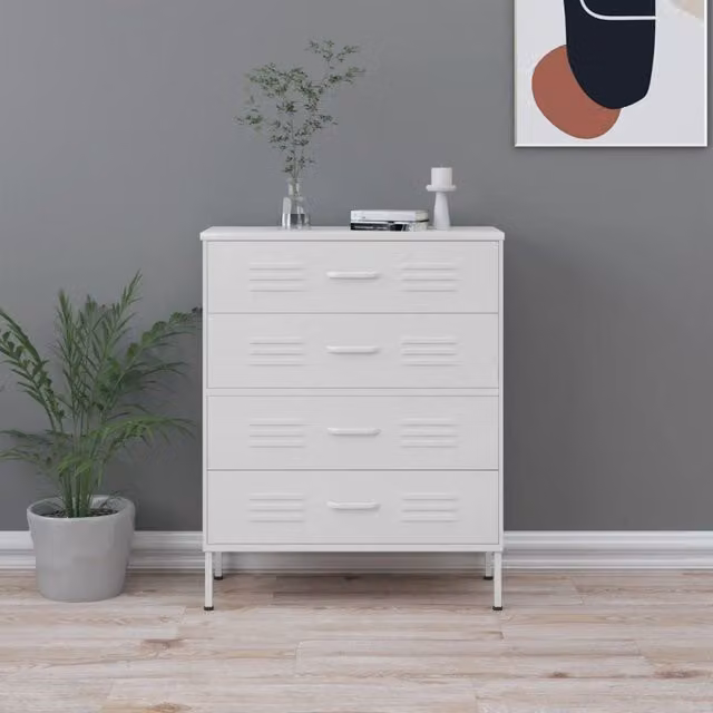 Berkfield Home White Steel Chest of Drawers W: 80 cm, D: 35 cm, H: 101.5 cm