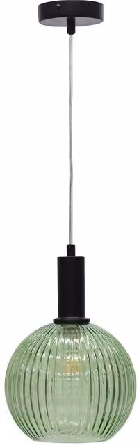 First Choice Lighting Betchley Green Ribbed Glass Globe Black Art Deco Pendant Fitting