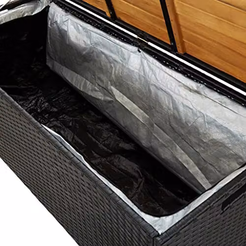 vidaXL Garden Storage Bench in Black Oiled Acacia Wood with Cushion Storage – 5