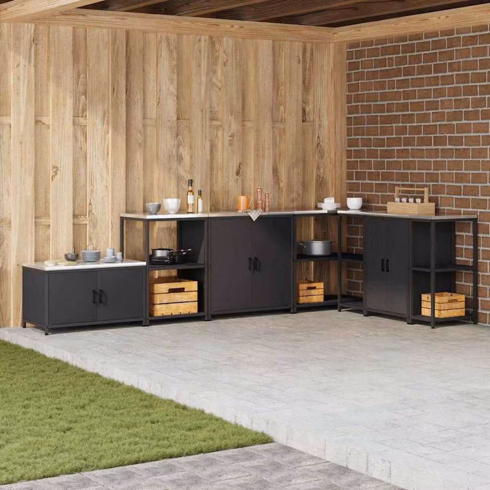Berkfield Home Industrial Black Steel Kitchen Storage Cabinet with Internal Shelves and Hinged Doors – 2