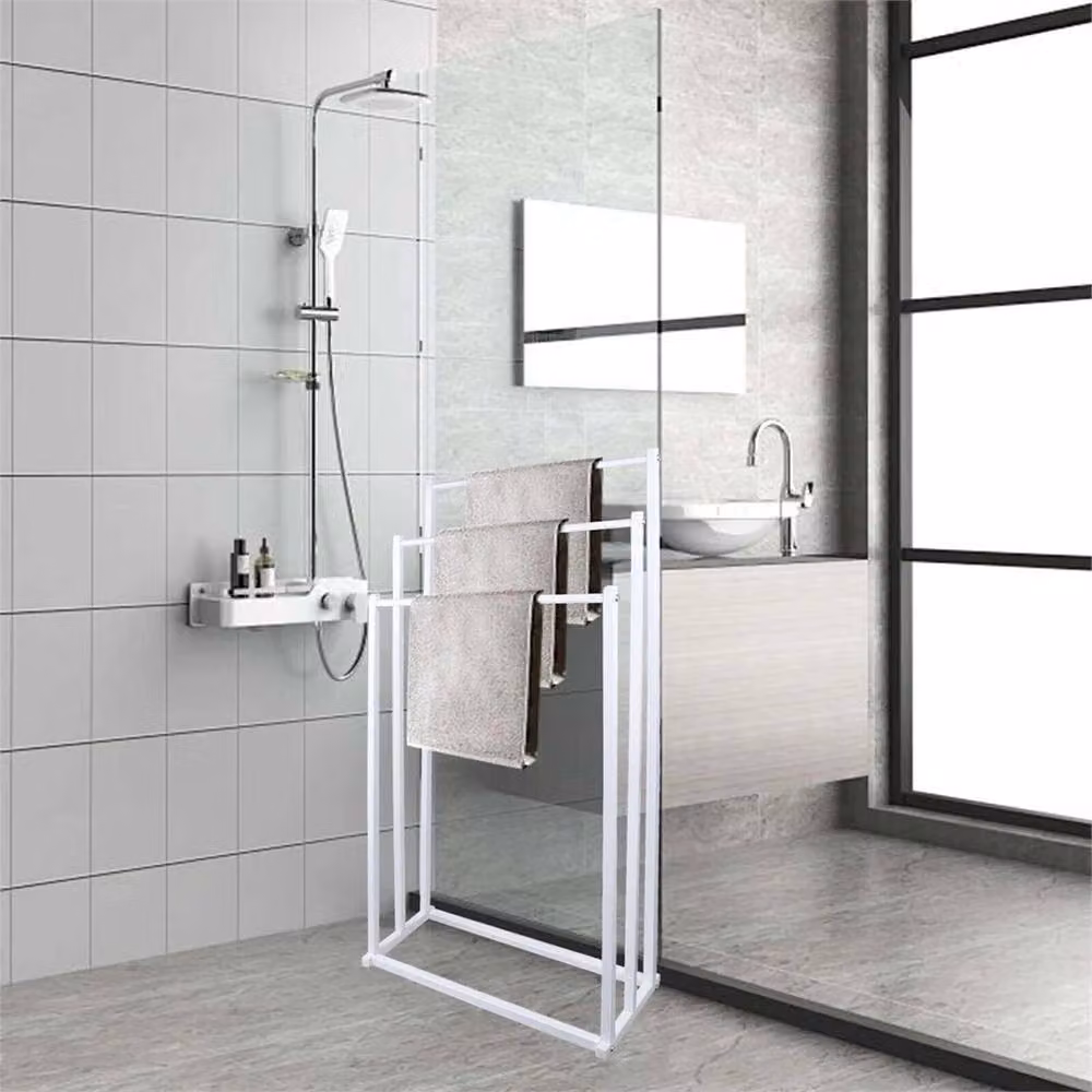 Nordara 3-Tier Freestanding Metal Towel Rail Stand in White, H 86 cm x W 44 cm x D 21 cm – 3