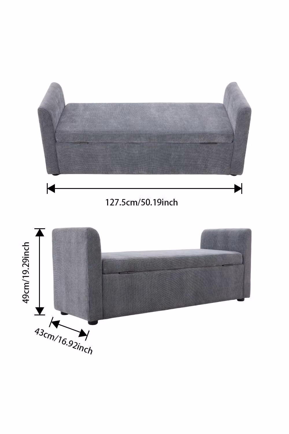 Living and Home Grey Upholstered Storage Bench with 2 Pillows – 3