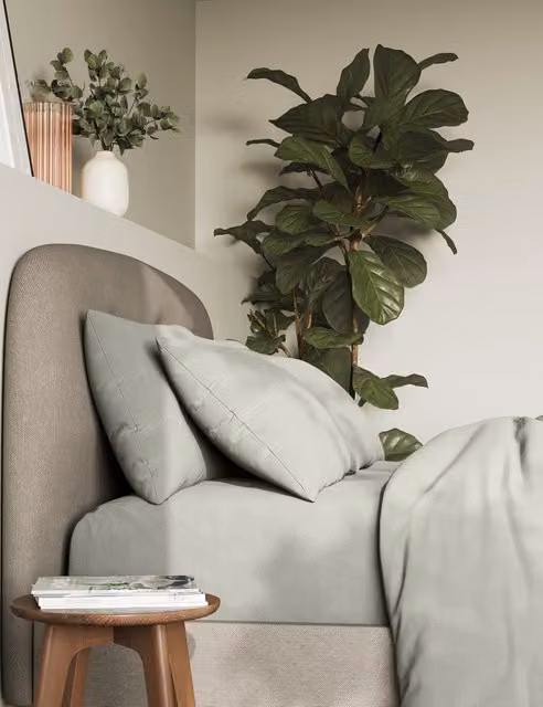 M&S 2 Pack Plain Grey 300 Thread Count Pure Cotton Breathable Pillowcases