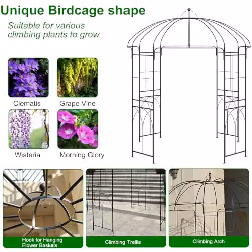 Gr8 Home Metal Garden Rose Arch Trellis in Black, H 267 cm x W 214 cm x D 214 cm – 2