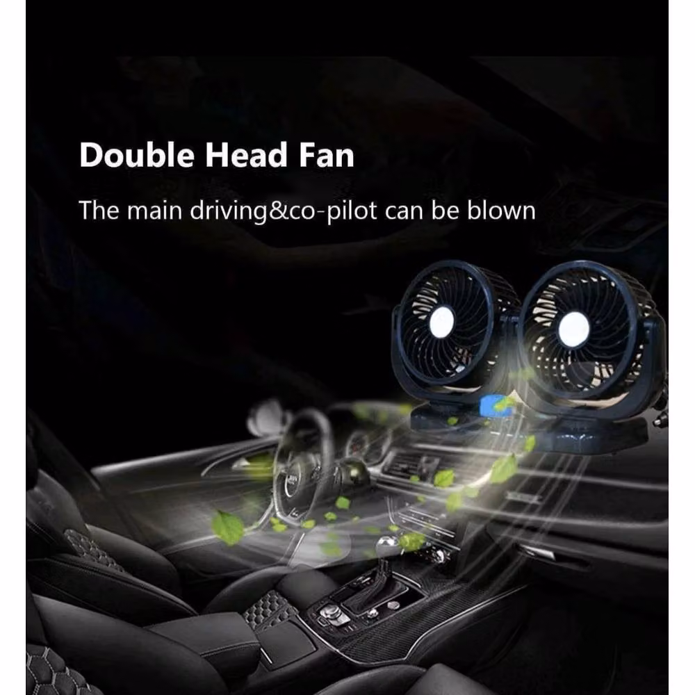 NESTLUNE 12V Twin Dash Mount Cooling Fan for Car, Van or Truck, Black – 6