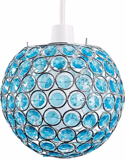 ValueLights Modern Chrome Globe Ceiling Light Shade with Teal Acrylic Crystal Effect Jewels in Silver
