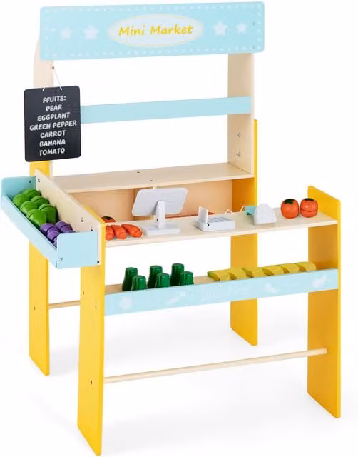 Costway Kids Pretend Play Grocery Store in Blue and Multicolour, W/D/H: 36.0 x 39.0 x 39.0 cm